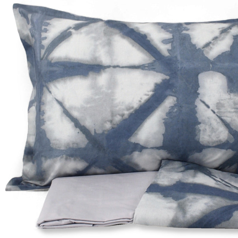 Completo Lenzuola Copriletto Matrimoniale MIRABELLO Emporium - Shibori Bluette