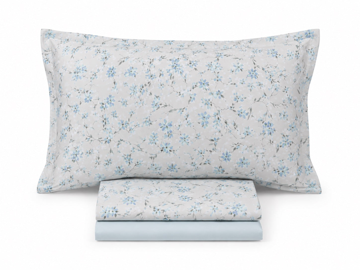 Completo Lenzuola Copriletto Singolo MIRABELLO Emporium - Cherry Tree azzurro fondo Beige