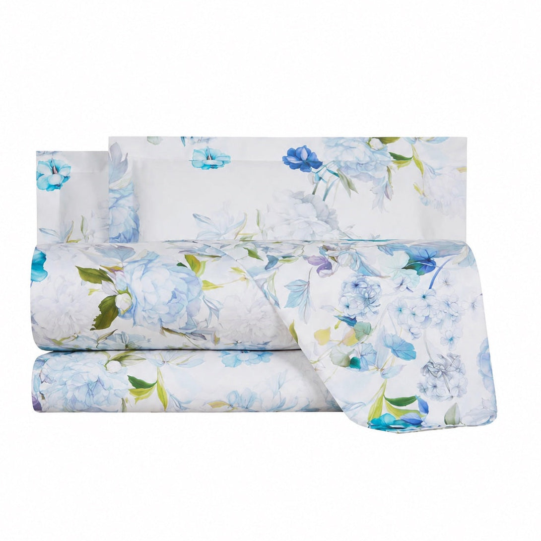 Completo Lenzuola Matrimoniale Raso MIRABELLO - Fresh Bouquet Blu