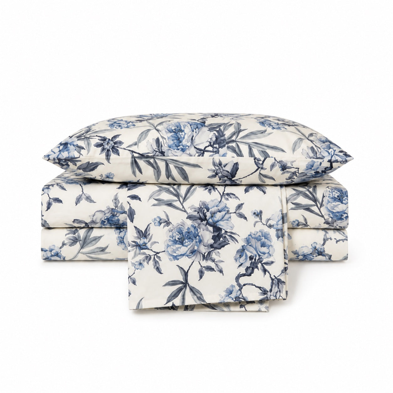 Completo Lenzuola Matrimoniale Raso MIRABELLO - Oriental Peony Blu