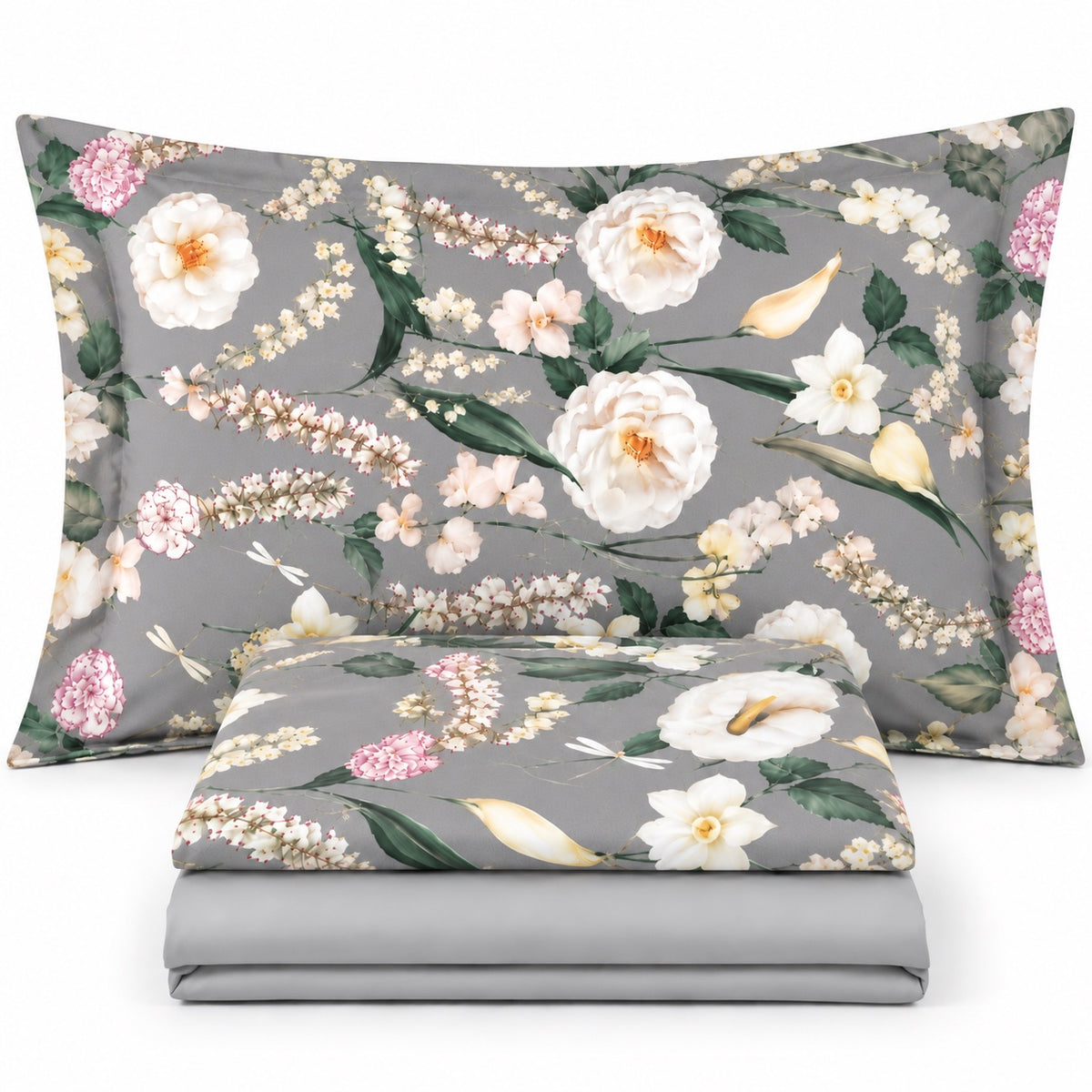 Completo Lenzuola MIRABELLO Emporium - Fiori d'Inverno Grigio
