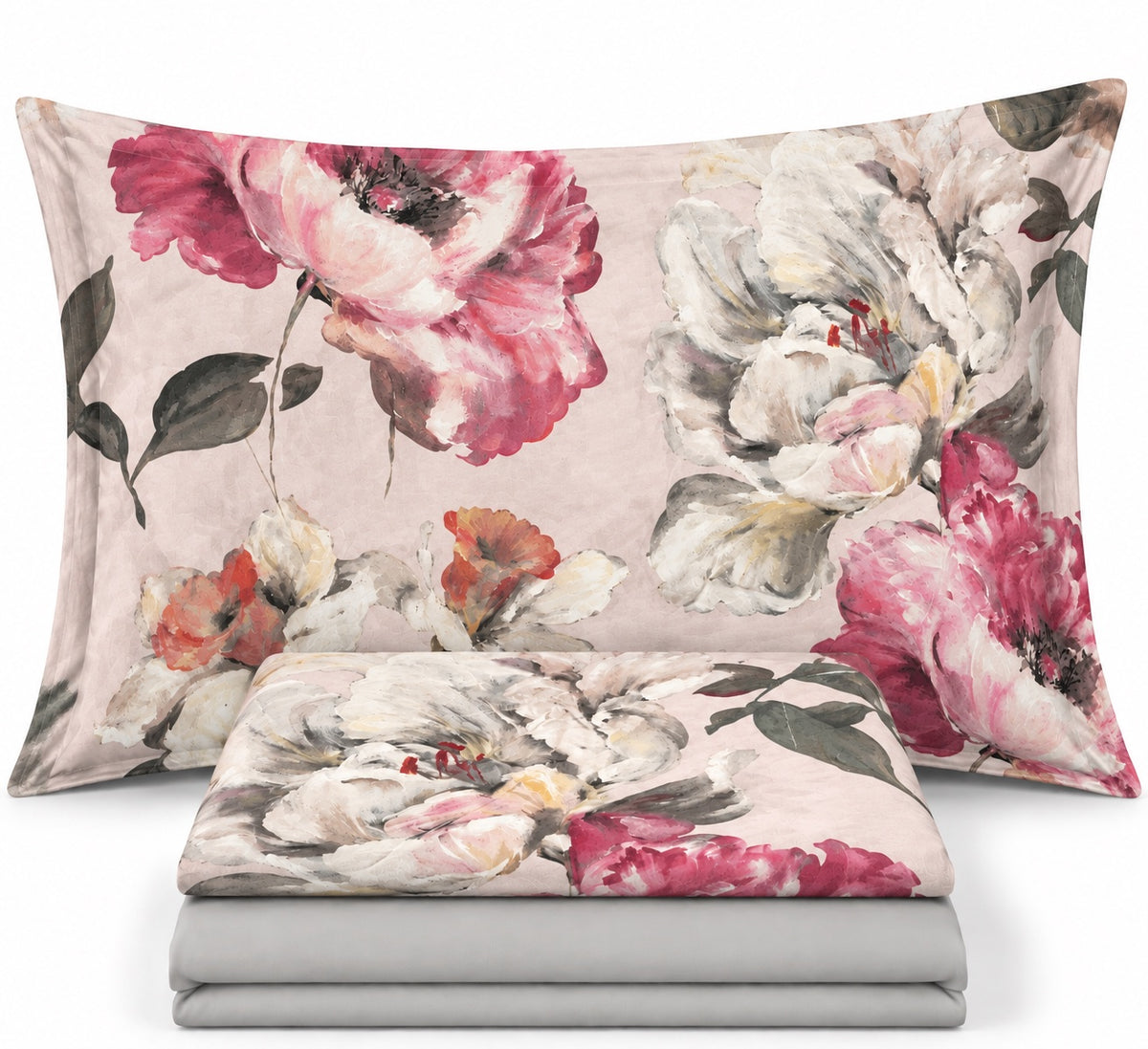 Completo Lenzuola Matrimoniale in Caldo Cotone MIRABELLO - Vanity Flowers Rosa