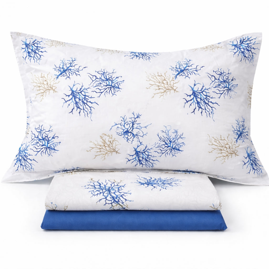 Completo Lenzuola effetto Copriletto MIRABELLO Emporium - Coralli Blu