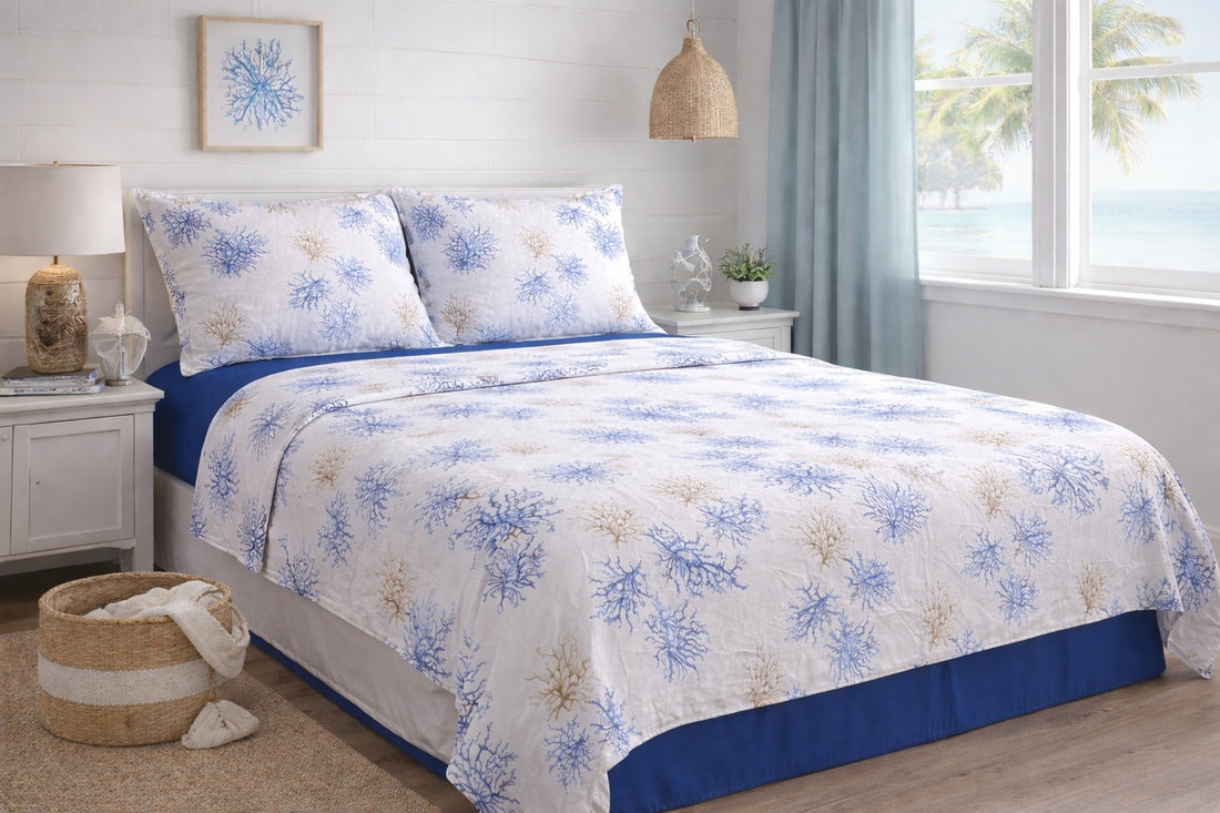 Completo Lenzuola effetto Copriletto MIRABELLO Emporium - Coralli Blu