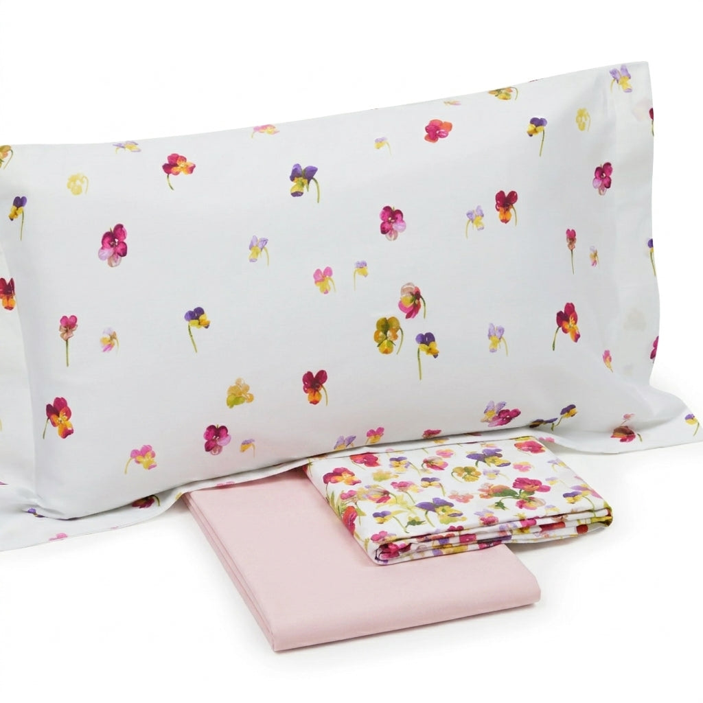 Completo Lenzuola effetto Copriletto MIRABELLO Emporium - Violette Fondo Bianco