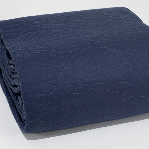 Copriletto Matrimoniale Trapuntato in Misto Cotone - Shell Blu
