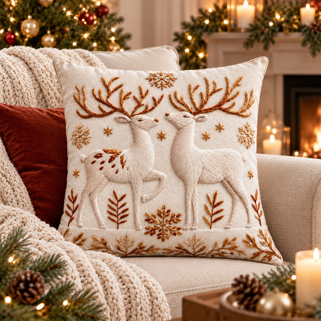 Cuscino in Cotone con Stampa 3D DAUNEX- Bianco Natale