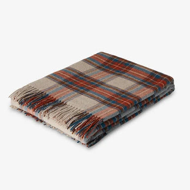 Plaid in Pura Lana Vergine di Agnello con frange CECCHI E CECCHI - Lambswool Beige Mattone e Ottanio