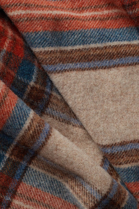 Plaid in Pura Lana Vergine di Agnello con frange CECCHI E CECCHI - Lambswool Beige Mattone e Ottanio