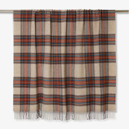 Plaid in Pura Lana Vergine di Agnello con frange CECCHI E CECCHI - Lambswool Beige Mattone e Ottanio
