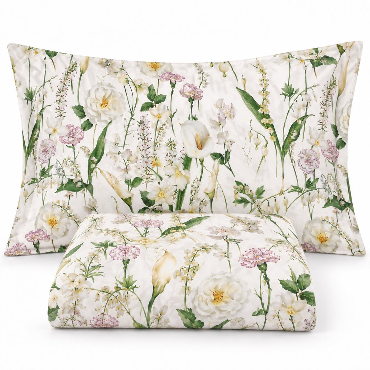 Parure Copripiumino in Percalle MIRABELLO Emporium - Fiori d'Inverno Bianco