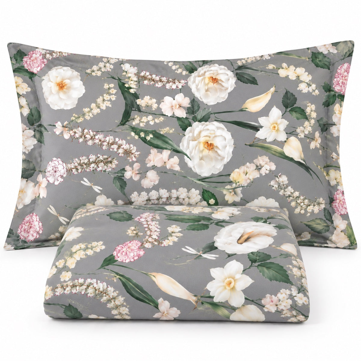 Parure Copripiumino in Percalle MIRABELLO Emporium - Fiori d'Inverno Grigio