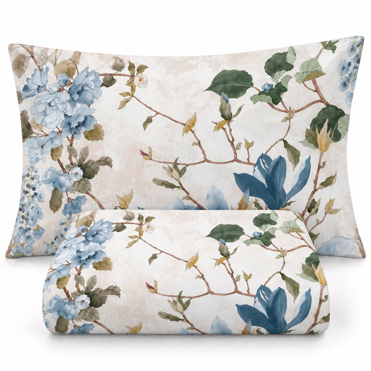 Parure Copripiumino in Percalle MIRABELLO Emporium - Ikebana Azzurro fondo Grigio