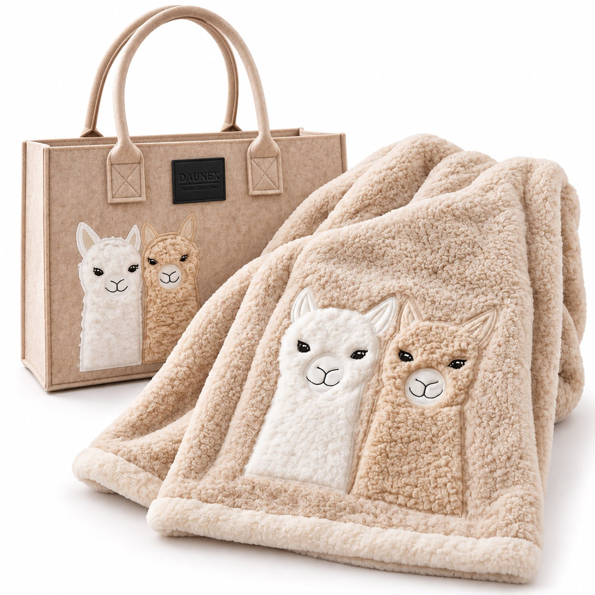 Plaid con applicazioni e borsa in Feltro Daunex - Alpaca