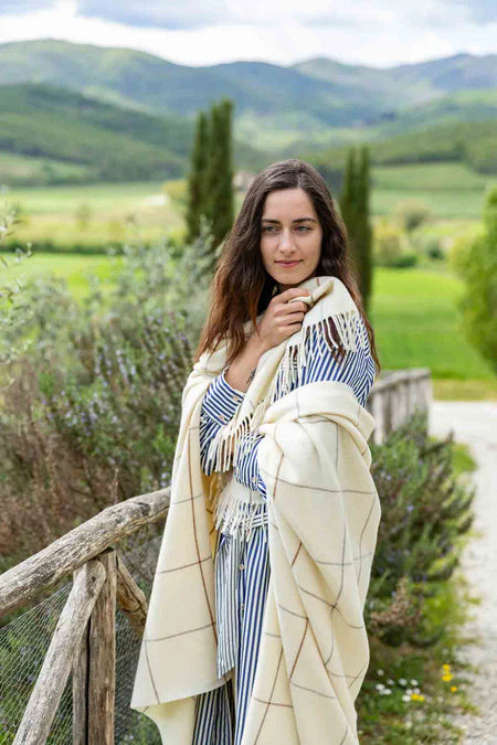 Plaid in Pura Lana Merinos extra fine con frange  CECCHI E CECCHI - Scozia Corda