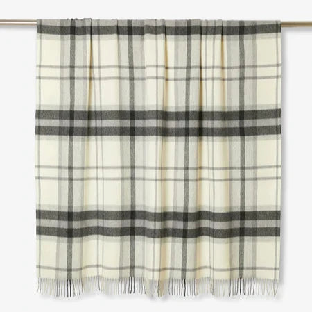 Plaid in Pura Lana Merinos extra fine con frange  CECCHI E CECCHI - Scozia Avorio e Grigio
