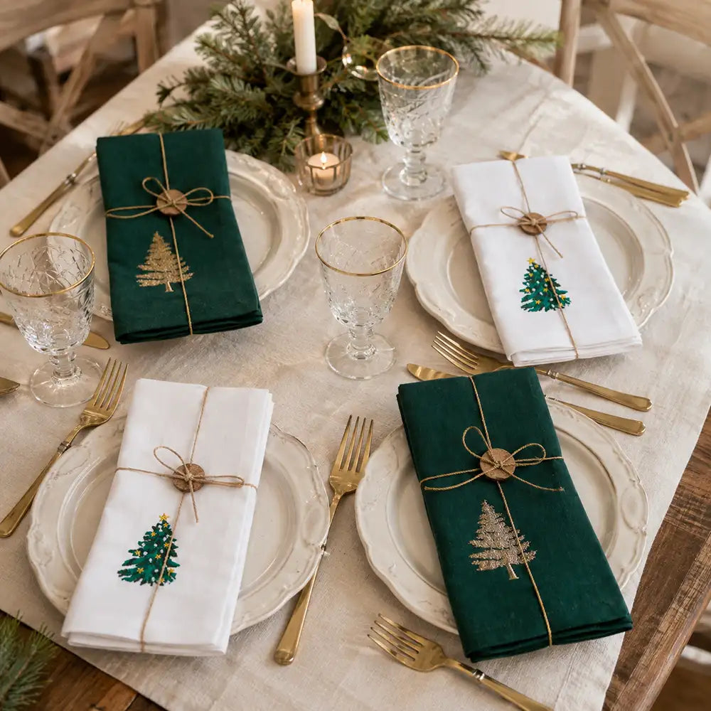 Set 4 Tovaglioli 40x40 Con Ricamo BLANC MARICLO' - Alberello