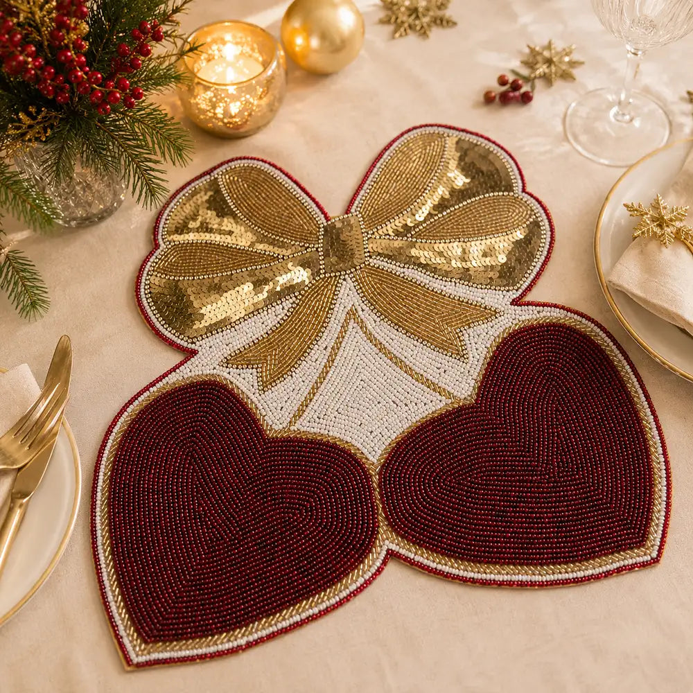 Tovaglietta Natale Ricamata con Corallini BLANC MARICLO' - Ribbon