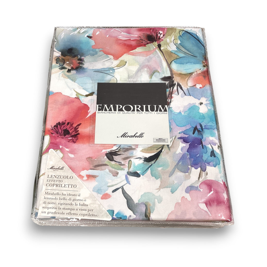 Completo Lenzuola Copriletto Matrimoniale MIRABELLO Emporium - Acquarello di Fiori Rosso