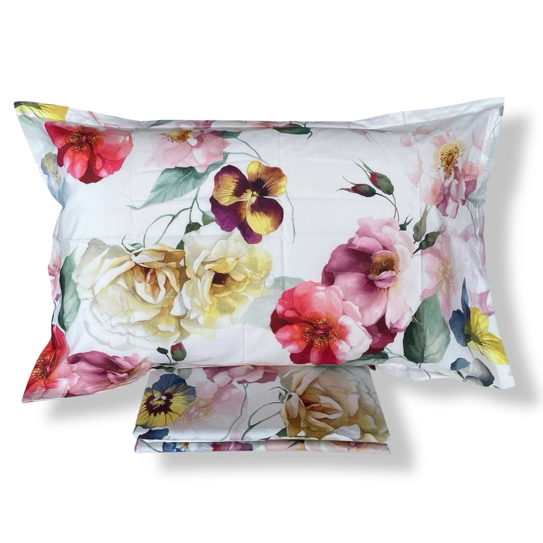 Completo Lenzuola Copriletto Matrimoniale MIRABELLO Emporium - Bloom Cascade fondo Bianco