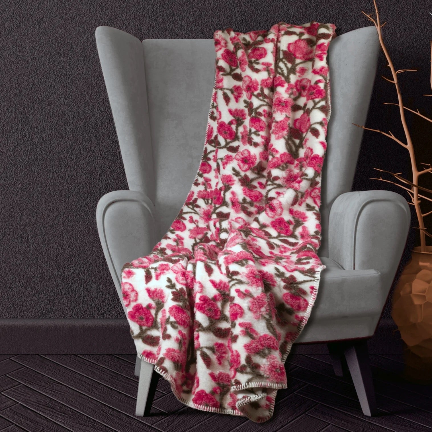 Plaid Blanket in Boiled Wool LANA ITALIA - Camellia 
