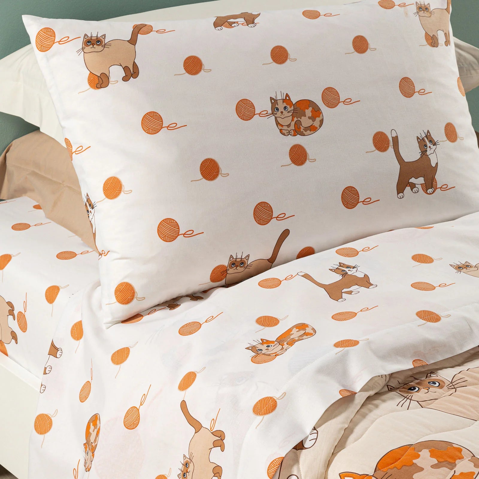 Completo Lenzuola in Cotone CALEFFI - Gattini