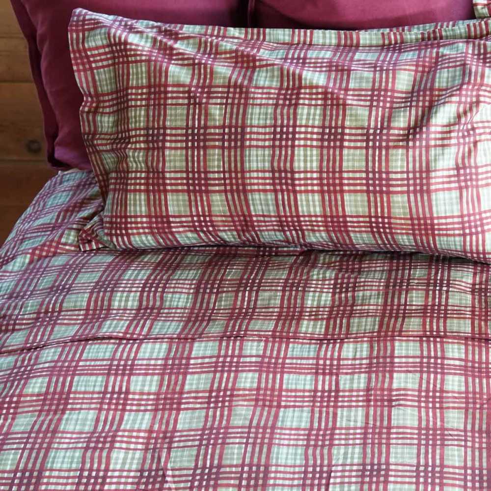 Completo Lenzuola Matrimoniale in Percalle di Cotone TESSITURA TOSCANA - Funes Tartan