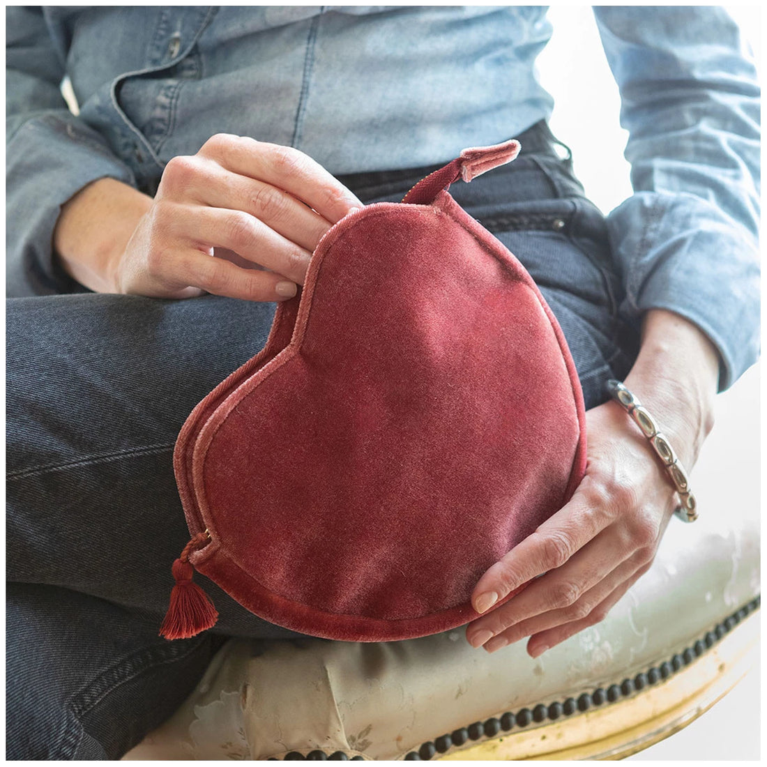 Pochette a forma di cuore con Cerniera MATHILDE M. - Velluto Rosa