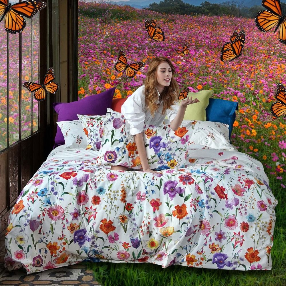 Cotton Percale Duvet Cover Set TESSITURA TOSCANA - Bloom