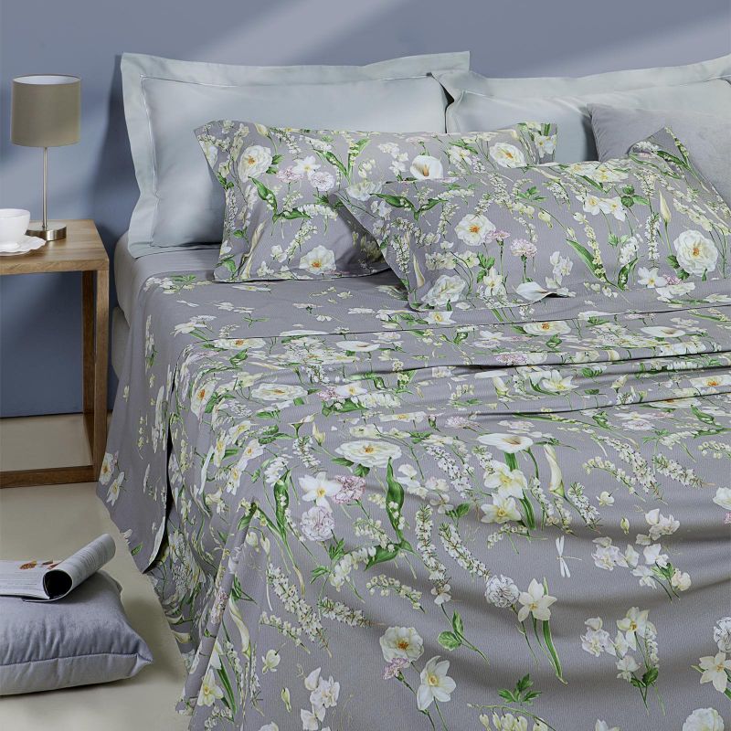 Completo Lenzuola MIRABELLO Emporium - Fiori d'Inverno Grigio