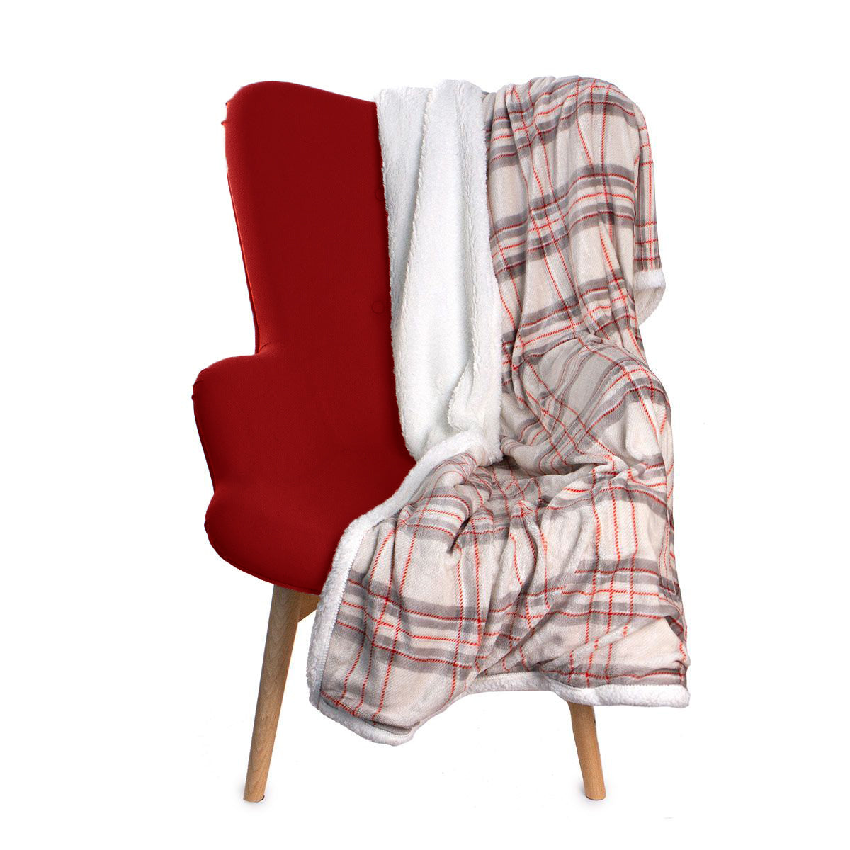 Plaid Stampato Scozzese con Sherpa - Oxford Naturale
