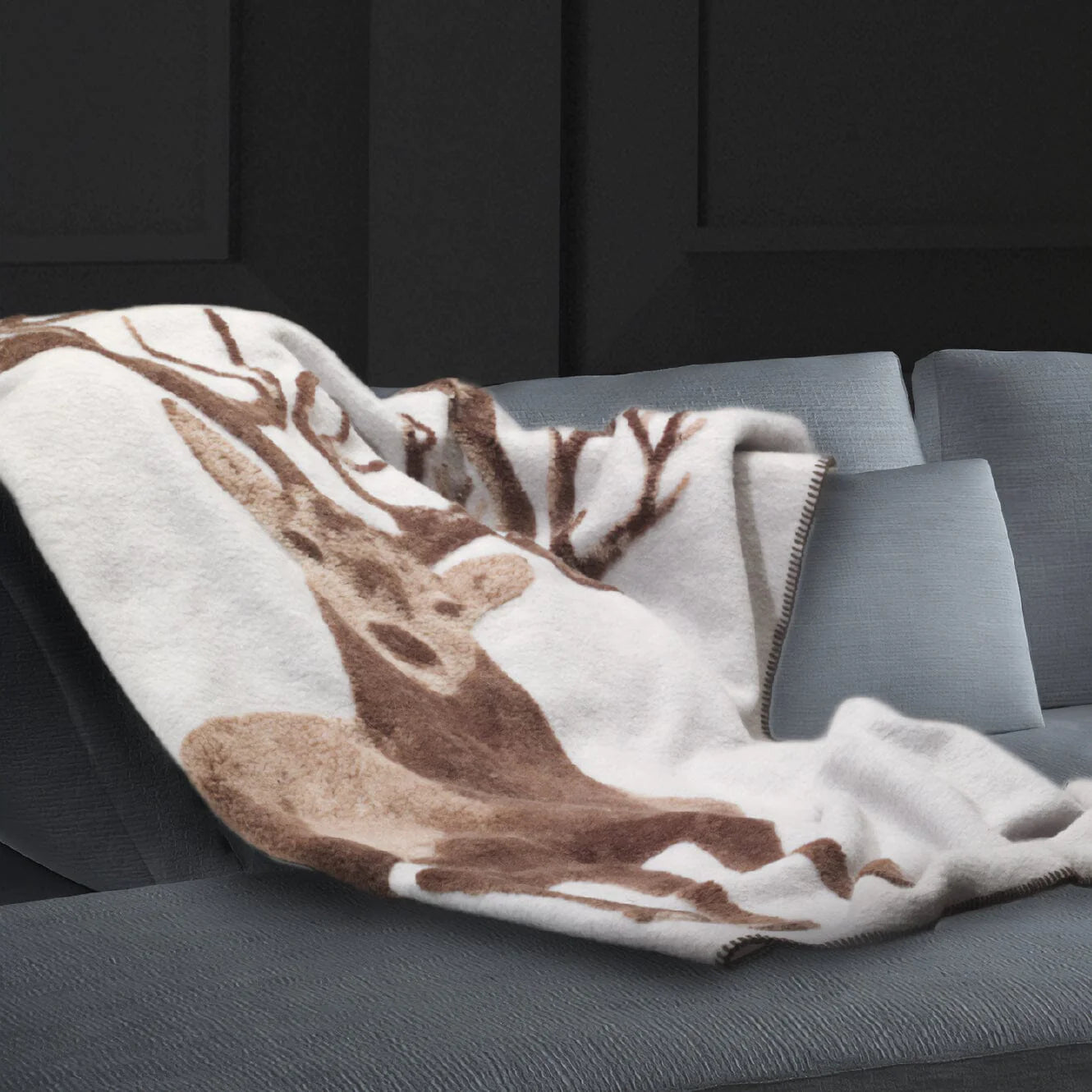 Plaid Blanket in Boiled Wool LANA ITALIA - Deer