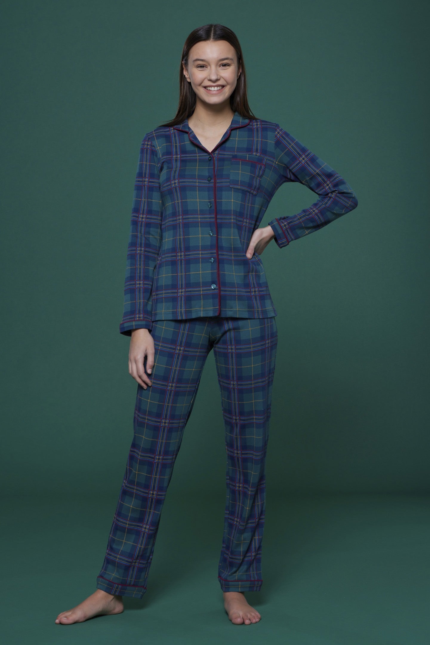 Women's warm cotton pajamas WE BY NIGHT - Red Scotty