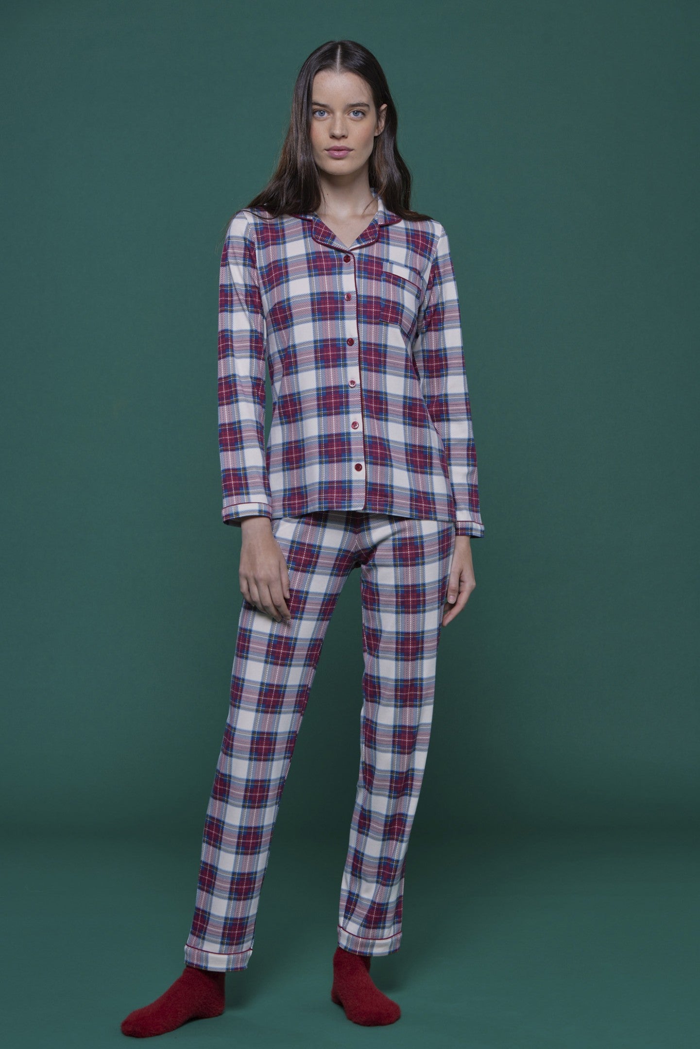 Women's warm cotton pajamas WE BY NIGHT - Red Scotty
