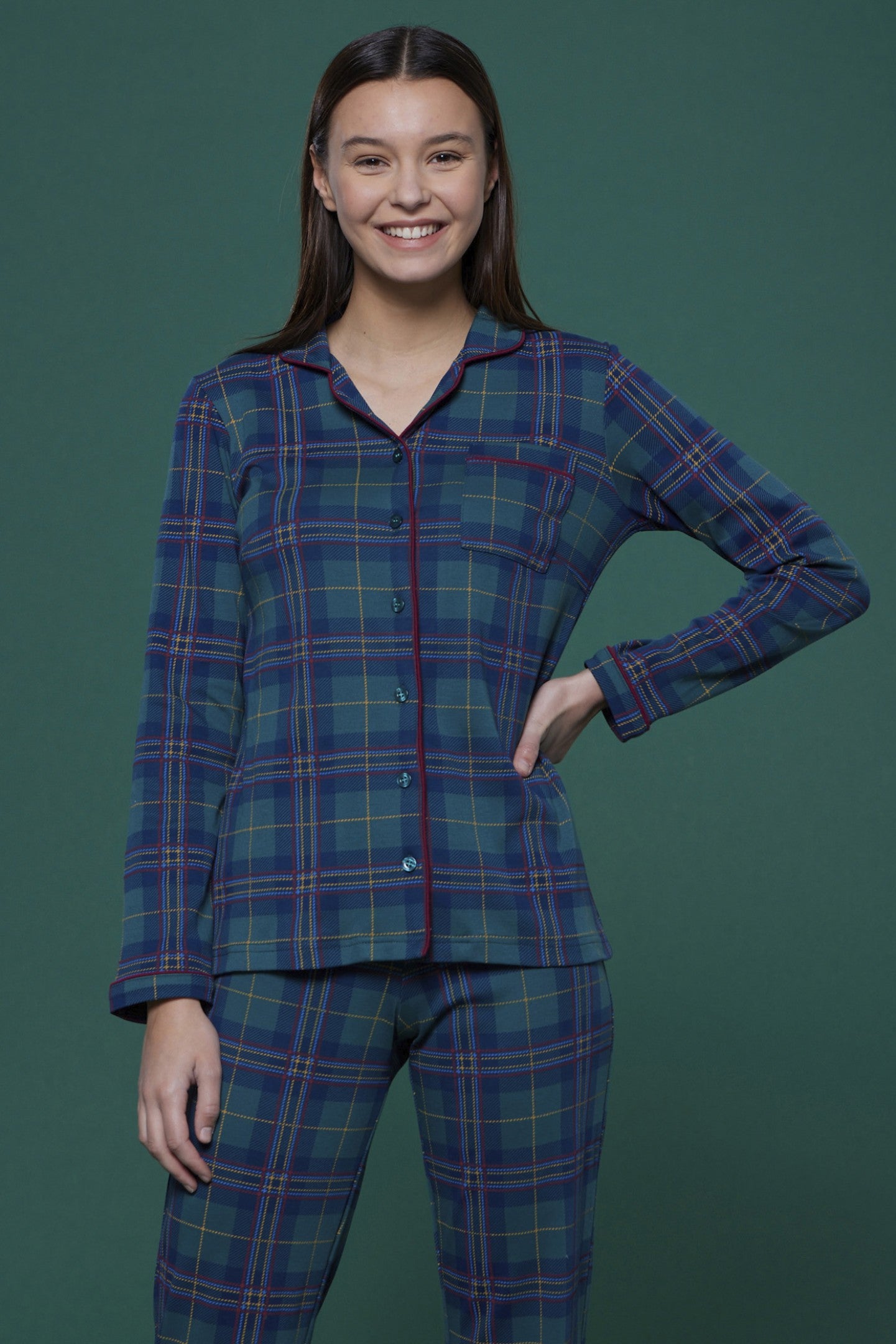 Women's warm cotton pajamas WE BY NIGHT - Red Scotty