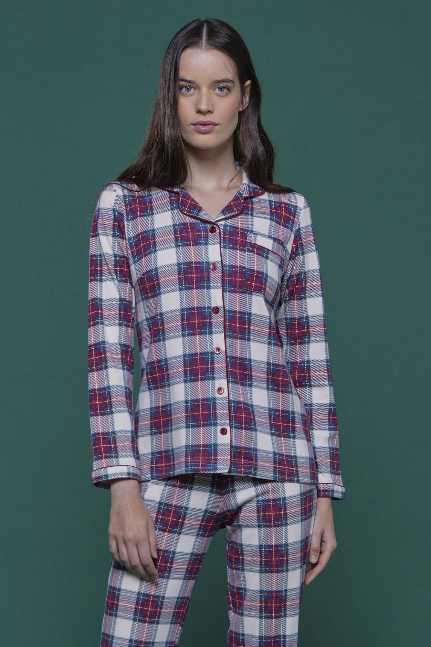 Women's warm cotton pajamas WE BY NIGHT - Red Scotty