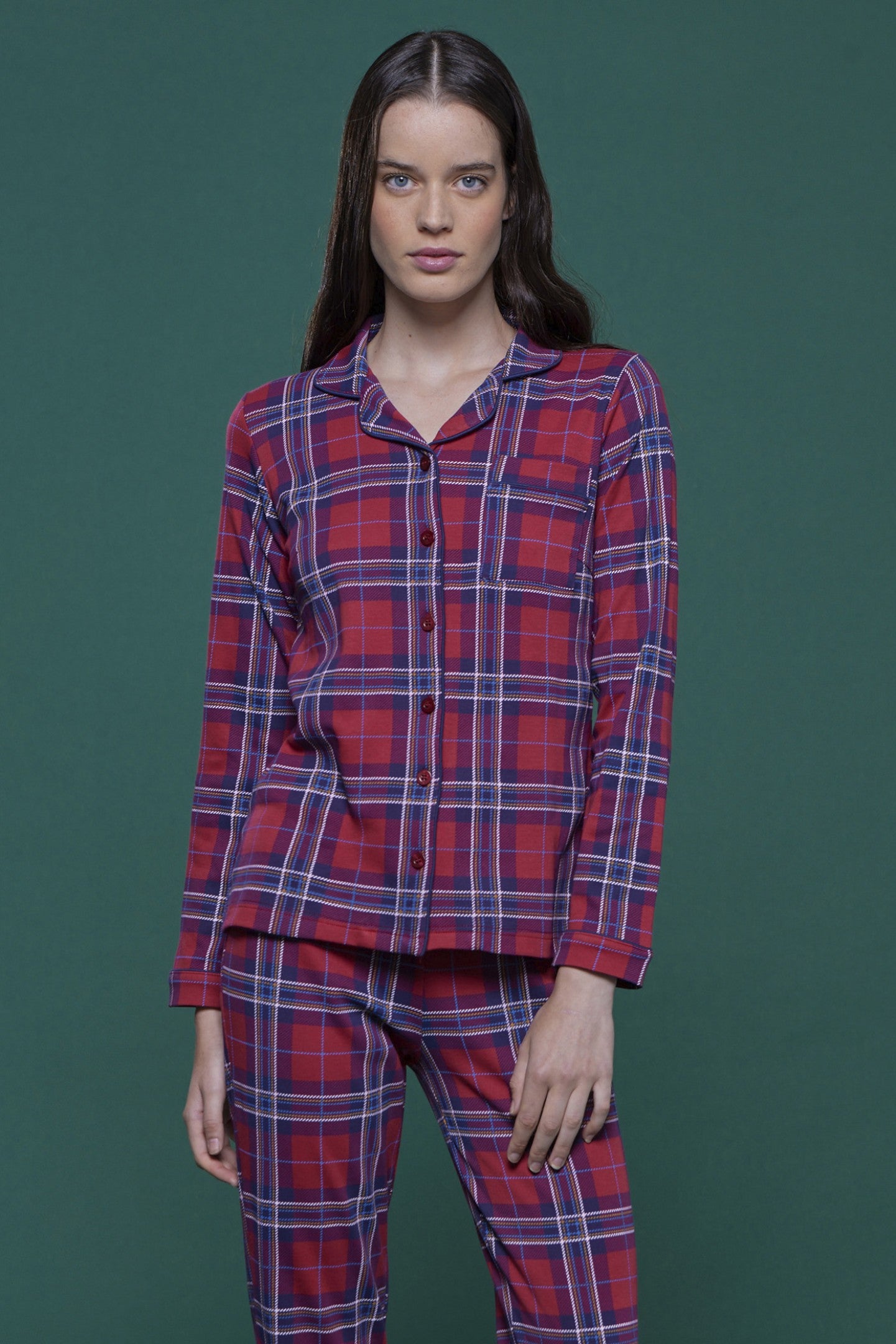 Women's warm cotton pajamas WE BY NIGHT - Red Scotty