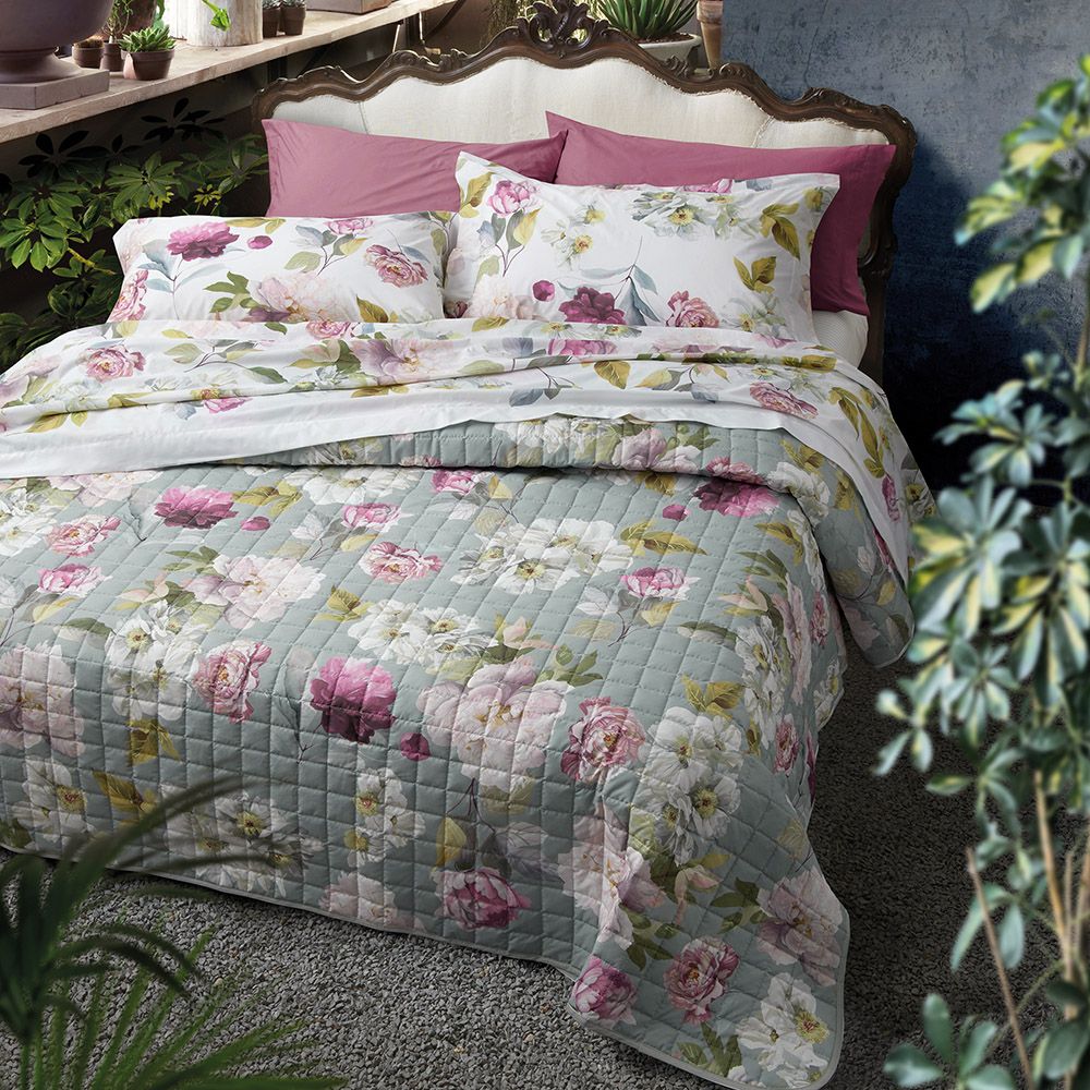 Double Quilted Bedspread in Cotton Lavender Scent by GABEL - Peony