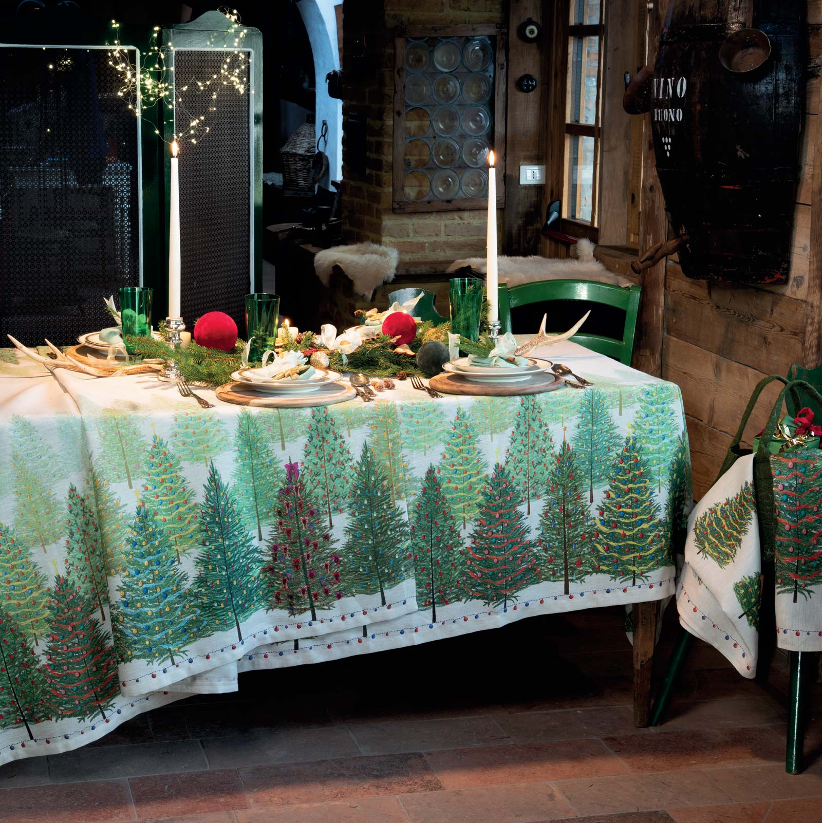 Pure Linen Tablecloth TUSCAN WEAVING - Fairy Trees 