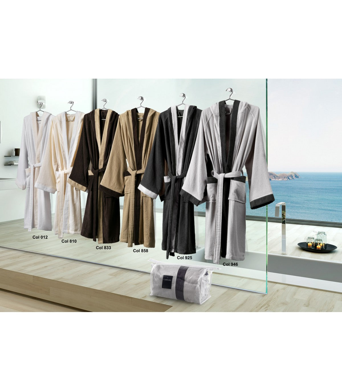 CARRARA Cotton Microterry Bathrobe with Hood - Voyage